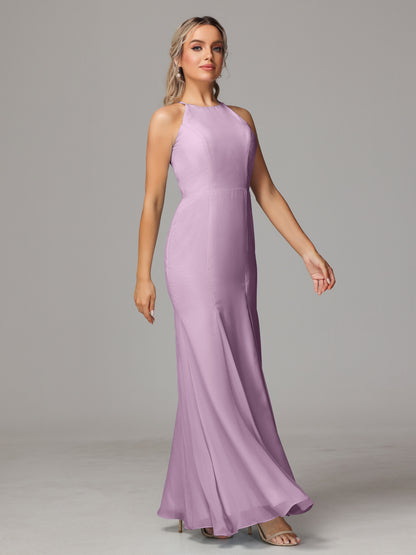 Halter Open Back Chiffon Bridesmaid Dress With Slit