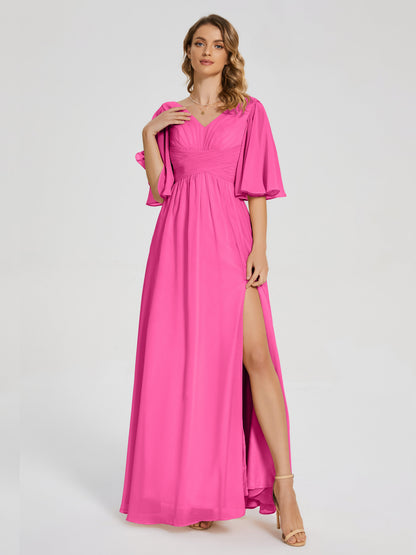 Amina Half Sleeves V-neck Chiffon Bridesmaid Dress