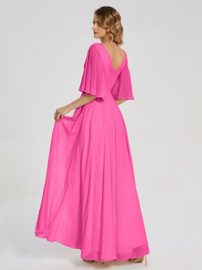 Amina Half Sleeves V-neck Chiffon Bridesmaid Dress