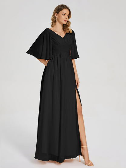 Amina Half Sleeves V-neck Chiffon Bridesmaid Dress