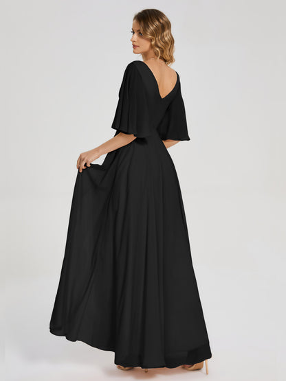 Amina Half Sleeves V-neck Chiffon Bridesmaid Dress
