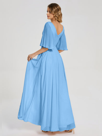 Amina Half Sleeves V-neck Chiffon Bridesmaid Dress