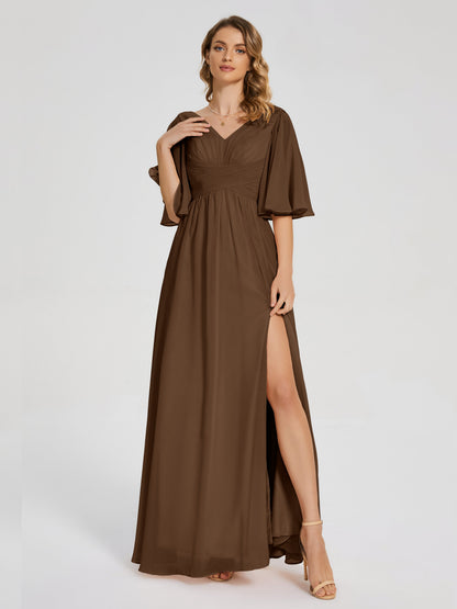 Amina Half Sleeves V-neck Chiffon Bridesmaid Dress