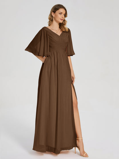 Amina Half Sleeves V-neck Chiffon Bridesmaid Dress