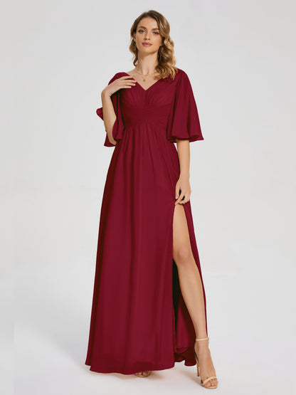 Amina Half Sleeves V-neck Chiffon Bridesmaid Dress
