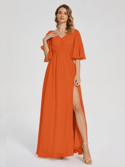 Amina Half Sleeves V-neck Chiffon Bridesmaid Dress