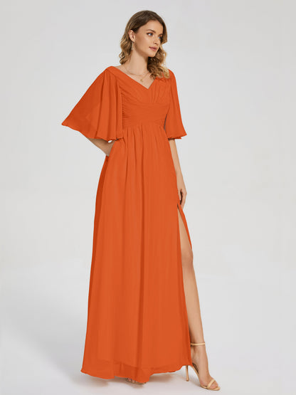 Amina Half Sleeves V-neck Chiffon Bridesmaid Dress