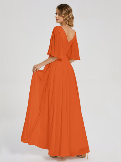 Amina Half Sleeves V-neck Chiffon Bridesmaid Dress