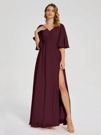Amina Half Sleeves V-neck Chiffon Bridesmaid Dress
