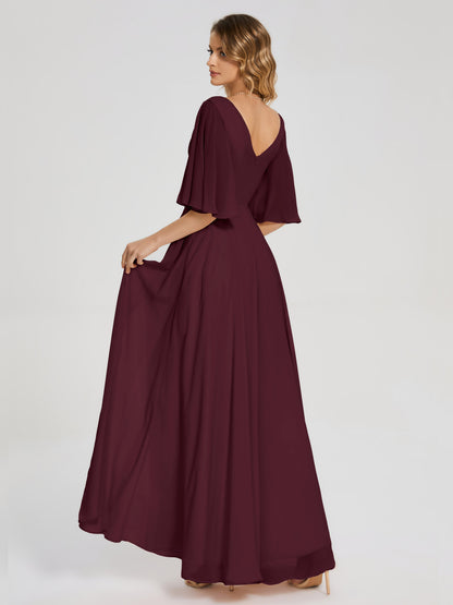 Amina Half Sleeves V-neck Chiffon Bridesmaid Dress