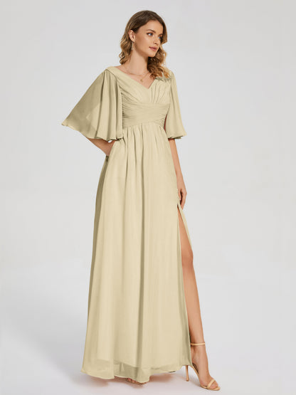 Amina Half Sleeves V-neck Chiffon Bridesmaid Dress