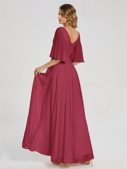 Amina Half Sleeves V-neck Chiffon Bridesmaid Dress