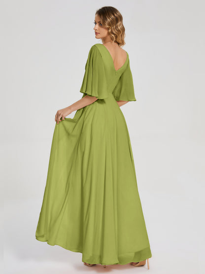 Amina Half Sleeves V-neck Chiffon Bridesmaid Dress