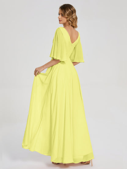 Amina Half Sleeves V-neck Chiffon Bridesmaid Dress