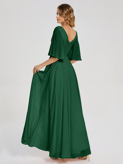 Amina Half Sleeves V-neck Chiffon Bridesmaid Dress