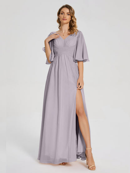 Amina Half Sleeves V-neck Chiffon Bridesmaid Dress