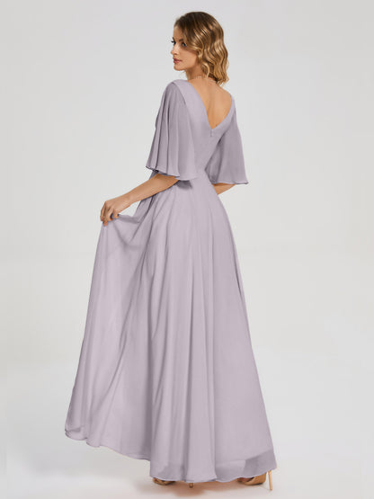 Amina Half Sleeves V-neck Chiffon Bridesmaid Dress