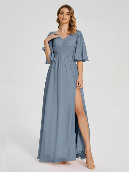 Amina Half Sleeves V-neck Chiffon Bridesmaid Dress