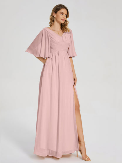 Amina Half Sleeves V-neck Chiffon Bridesmaid Dress