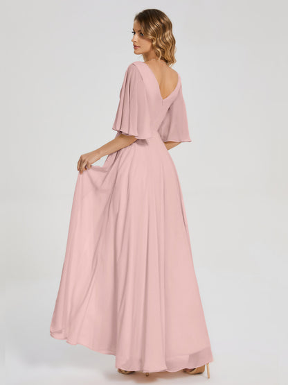 Amina Half Sleeves V-neck Chiffon Bridesmaid Dress