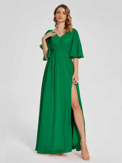 Amina Half Sleeves V-neck Chiffon Bridesmaid Dress