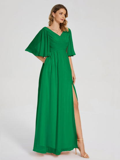 Amina Half Sleeves V-neck Chiffon Bridesmaid Dress