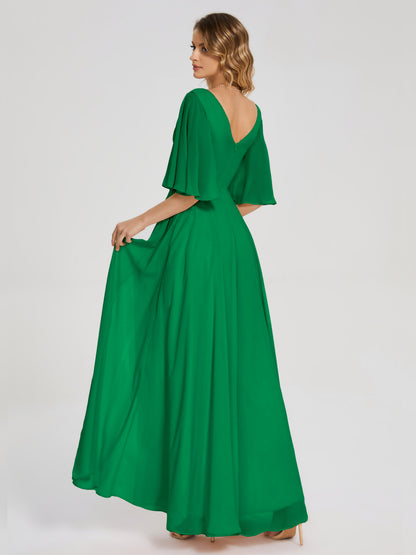 Amina Half Sleeves V-neck Chiffon Bridesmaid Dress