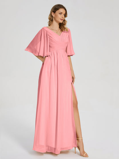 Amina Half Sleeves V-neck Chiffon Bridesmaid Dress