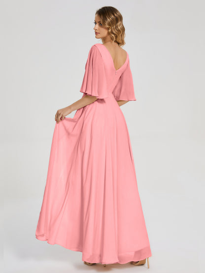 Amina Half Sleeves V-neck Chiffon Bridesmaid Dress