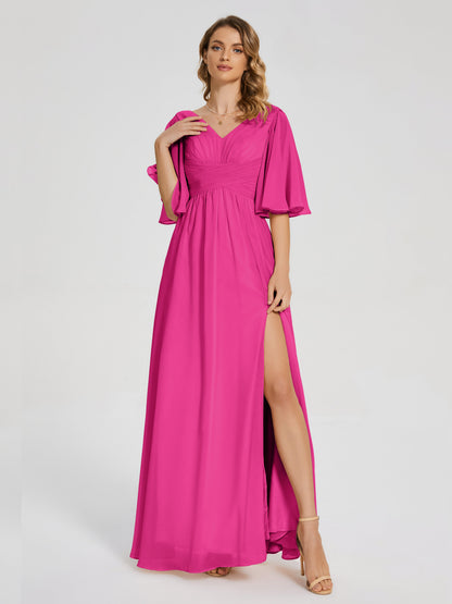 Amina Half Sleeves V-neck Chiffon Bridesmaid Dress