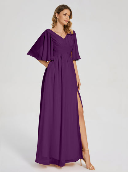 Amina Half Sleeves V-neck Chiffon Bridesmaid Dress