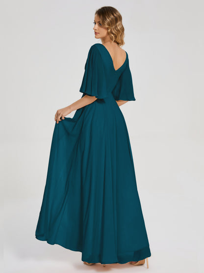 Amina Half Sleeves V-neck Chiffon Bridesmaid Dress