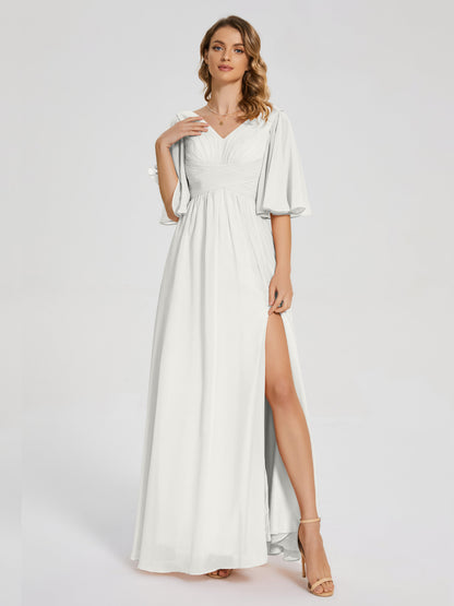 Amina Half Sleeves V-neck Chiffon Bridesmaid Dress