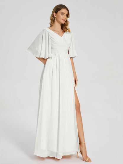 Amina Half Sleeves V-neck Chiffon Bridesmaid Dress