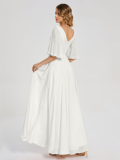 Amina Half Sleeves V-neck Chiffon Bridesmaid Dress