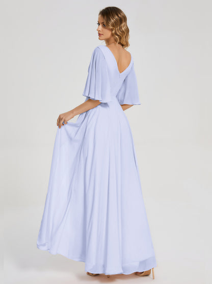 Amina Half Sleeves V-neck Chiffon Bridesmaid Dress