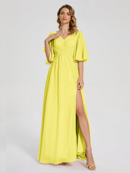 Amina Half Sleeves V-neck Chiffon Bridesmaid Dress