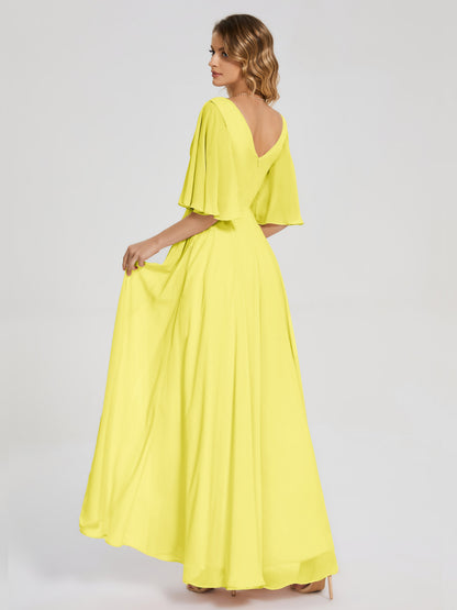 Amina Half Sleeves V-neck Chiffon Bridesmaid Dress