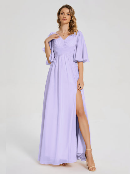 Amina Half Sleeves V-neck Chiffon Bridesmaid Dress