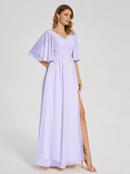 Amina Half Sleeves V-neck Chiffon Bridesmaid Dress