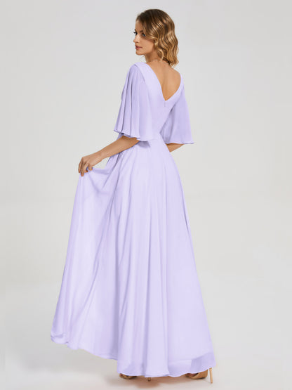 Amina Half Sleeves V-neck Chiffon Bridesmaid Dress