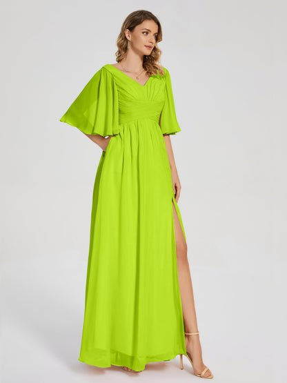 Amina Half Sleeves V-neck Chiffon Bridesmaid Dress