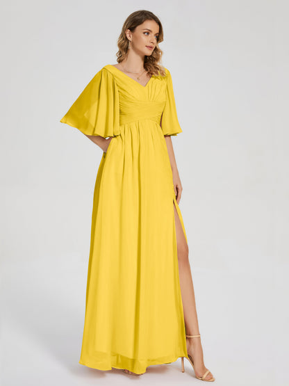 Amina Half Sleeves V-neck Chiffon Bridesmaid Dress