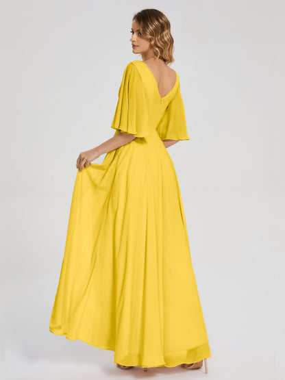 Amina Half Sleeves V-neck Chiffon Bridesmaid Dress