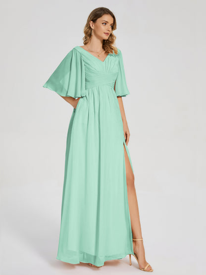 Amina Half Sleeves V-neck Chiffon Bridesmaid Dress