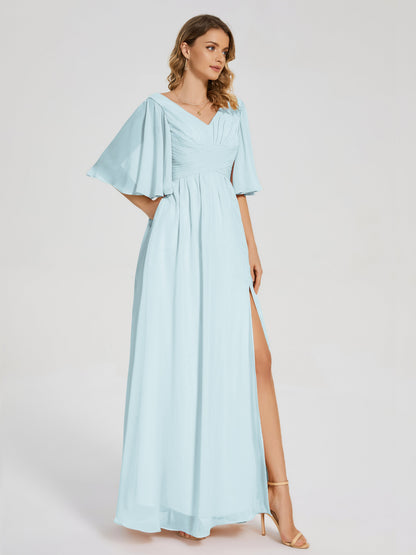 Amina Half Sleeves V-neck Chiffon Bridesmaid Dress