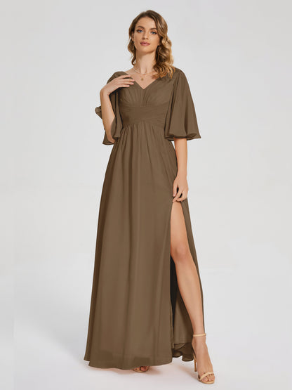 Amina Half Sleeves V-neck Chiffon Bridesmaid Dress