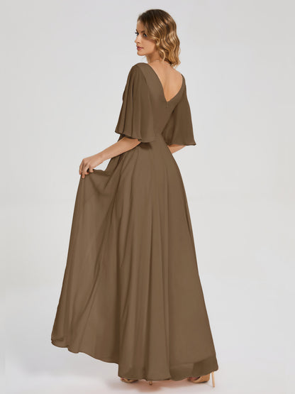 Amina Half Sleeves V-neck Chiffon Bridesmaid Dress