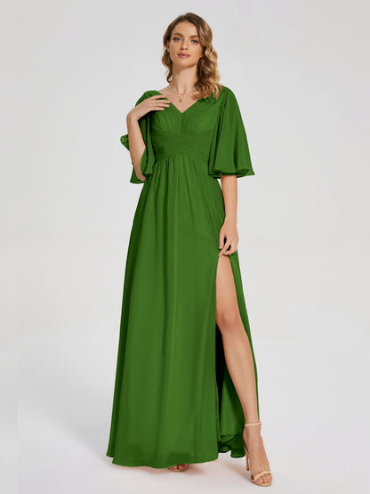Amina Half Sleeves V-neck Chiffon Bridesmaid Dress