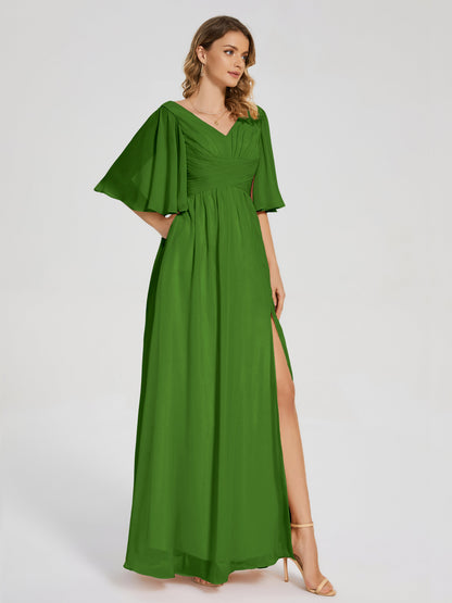 Amina Half Sleeves V-neck Chiffon Bridesmaid Dress